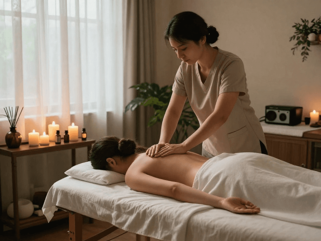 Experience 도봉구출장안마 with a calming massage therapy scene in a serene wellness spa.