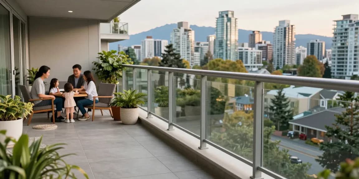 Custom railing enhancing outdoor living space with a stunning Vancouver view.
