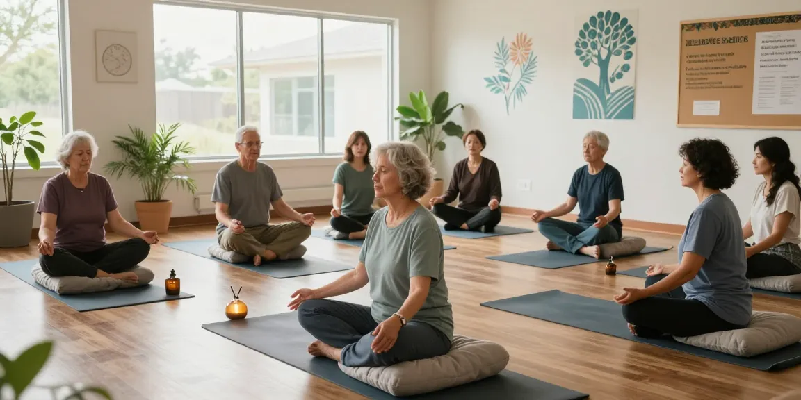 Veteran wellness services mindfulness class with veterans in a supportive and calming environment.