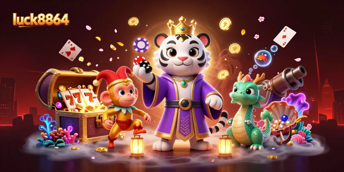 Engage in thrilling gameplay at luck8864 with a vibrant casino scene featuring characters and elements from the gambling world.