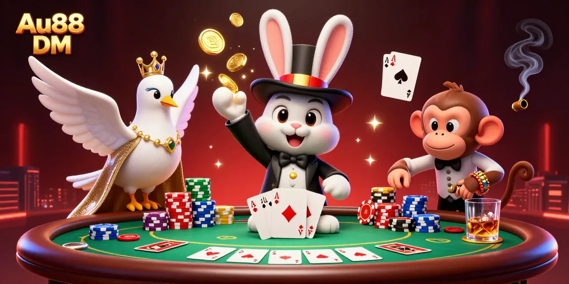 Join the fun at Au88 DM and see the magician rabbit pull in riches at the poker table!