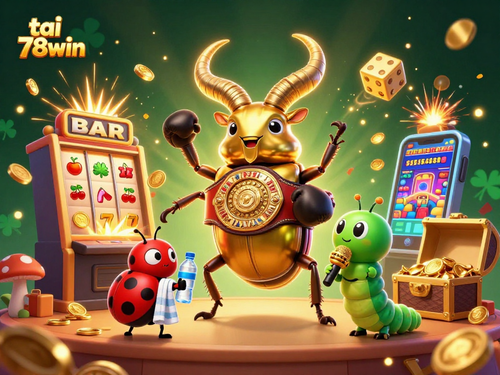 Experience the excitement at tai 78win with a vibrant 3D casino illustration of jackpots and iconic characters.