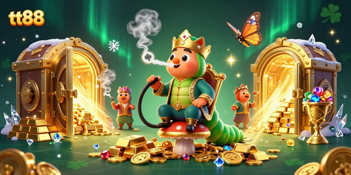 Experience thrilling gameplay at tt88 with a whimsical atmosphere featuring a majestic caterpillar and treasure-filled surroundings.