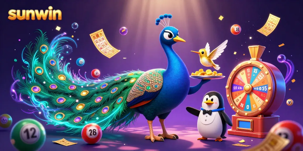 Win big with sunwin featuring a lavish peacock, quirky penguin, and hummingbird in vibrant 3D casino excitement.