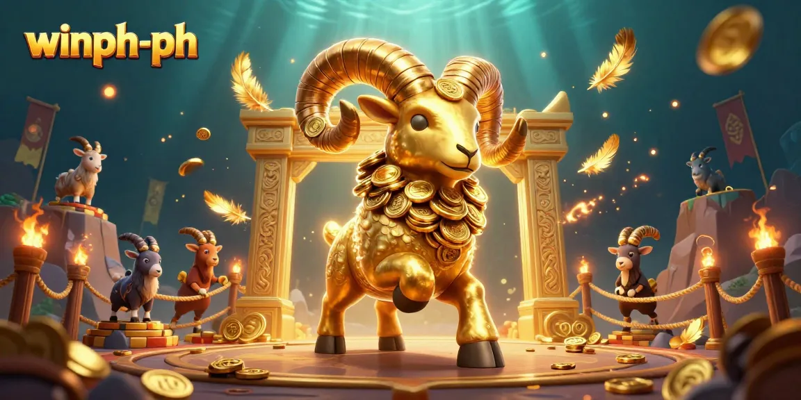 Experience winph-ph with this vibrant 3D ram charging through a golden casino gate, surrounded by excitement.