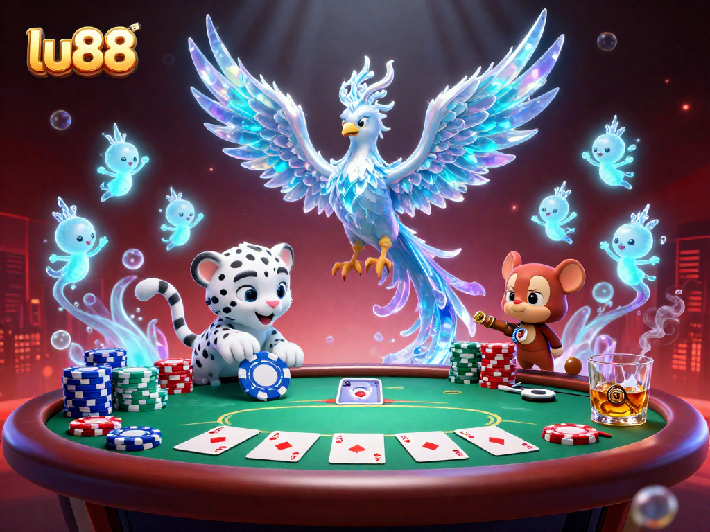 lu88 engages players with a stunning scene featuring a colorful poker table and characters in action.