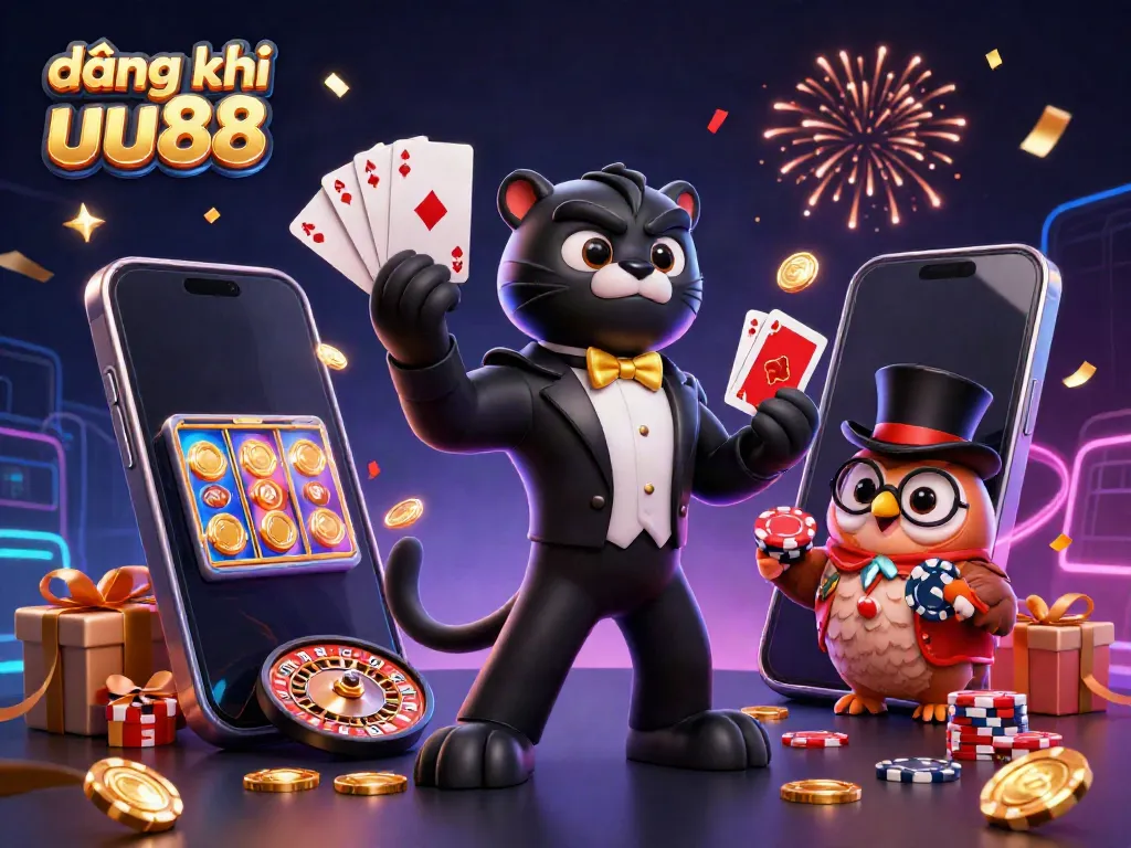 Playing cards elegantly dealt by a stylish panther symbolize đăng ký uu88 excitement in gambling.