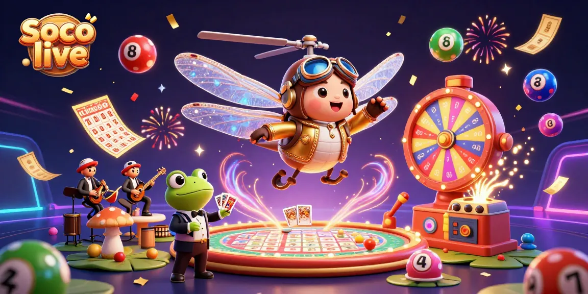 Engage in action with Soco live as the lively frog croupier deals cards amid a vibrant casino scene filled with excitement.