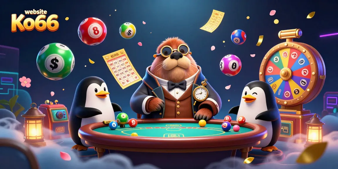 Play exciting games on the website Ko66 with vibrant lottery balls and dynamic casino elements.