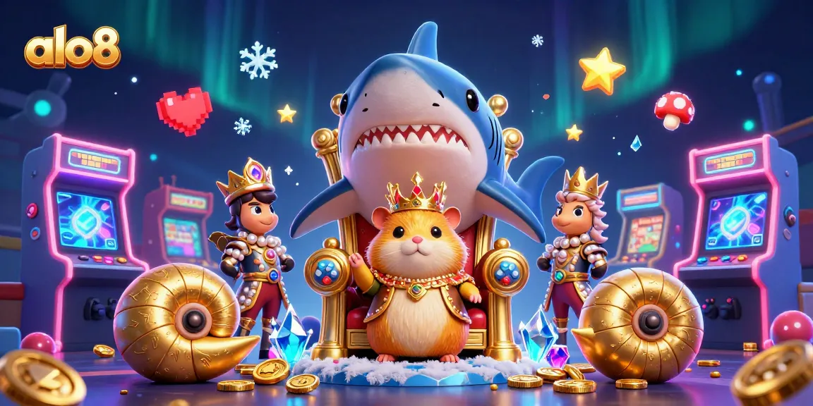 Experience thrilling gaming with alo8's vibrant casino world featuring a hamster king and royal guards.