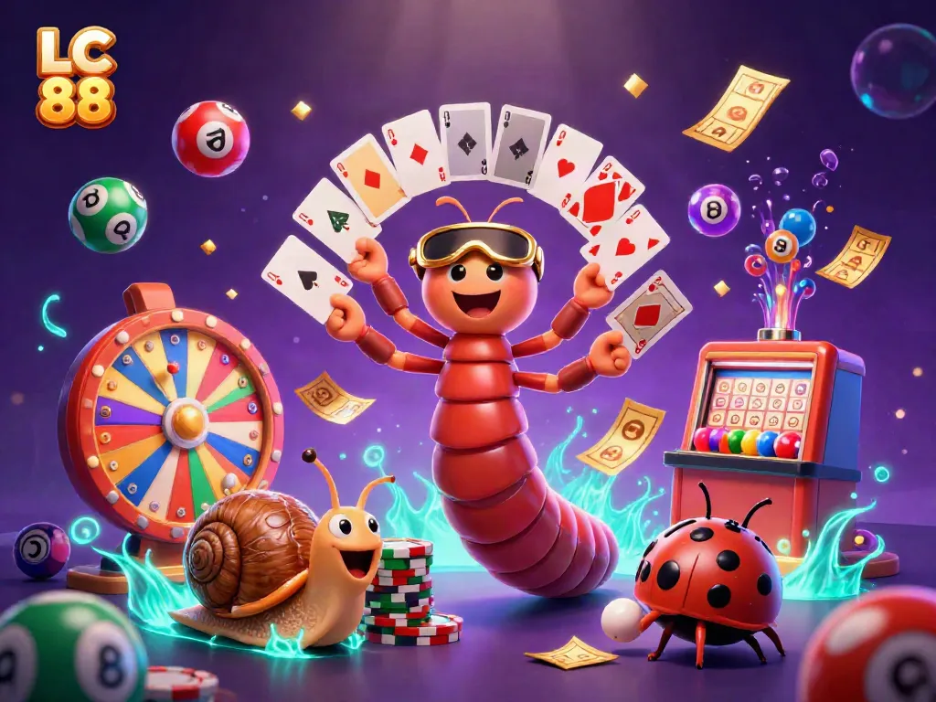 Experience thrilling games at LC 88 with a vibrant scene of card-playing and lottery excitement.