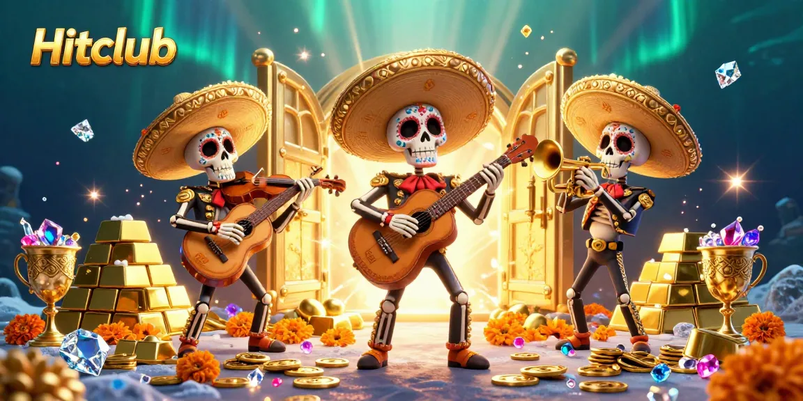 Hitclub promotes excitement with a vibrant mariachi band and glittering casino treasures.