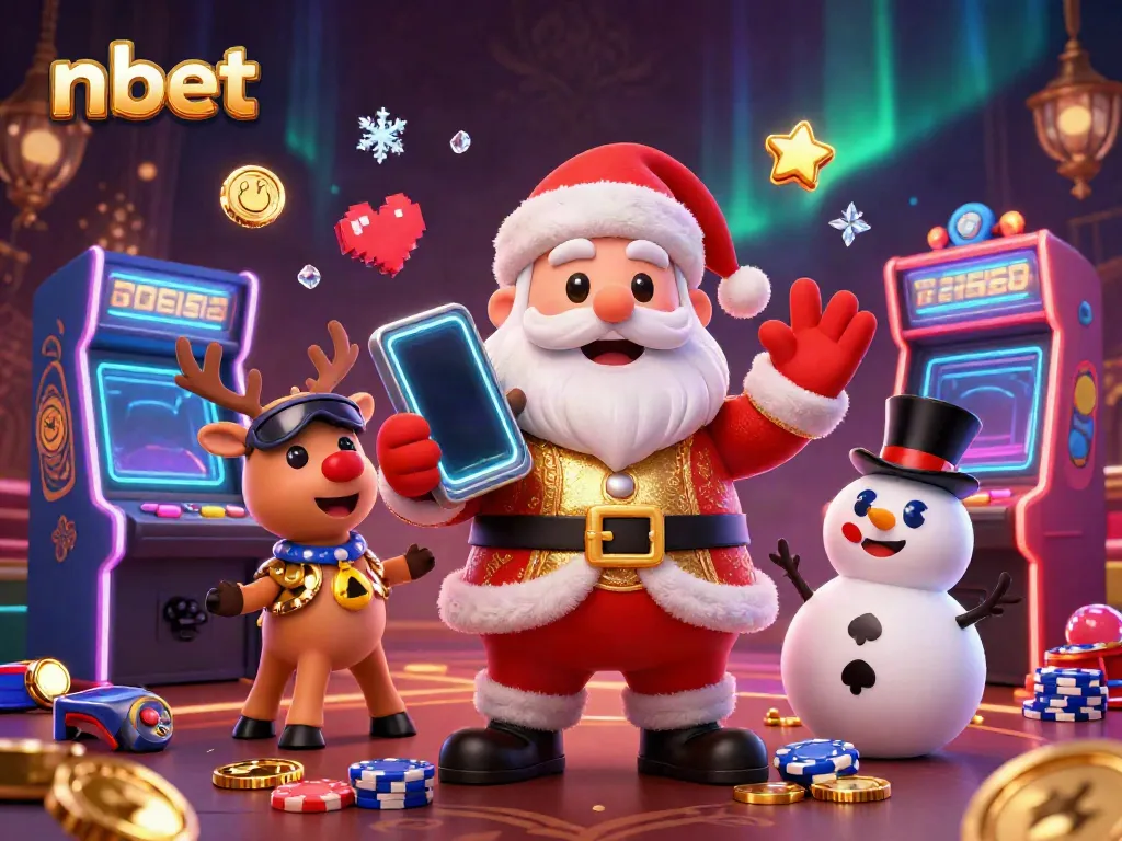 Experience the excitement of nbet with Santa Claus and friends enjoying a vibrant casino scene.
