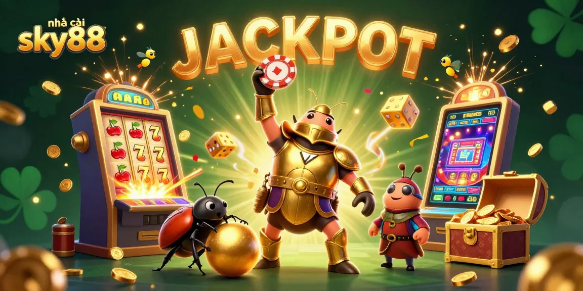 Experience thrilling wins with nhà cái sky88 in this vibrant 3D casino scene, celebrating jackpots and gaming.