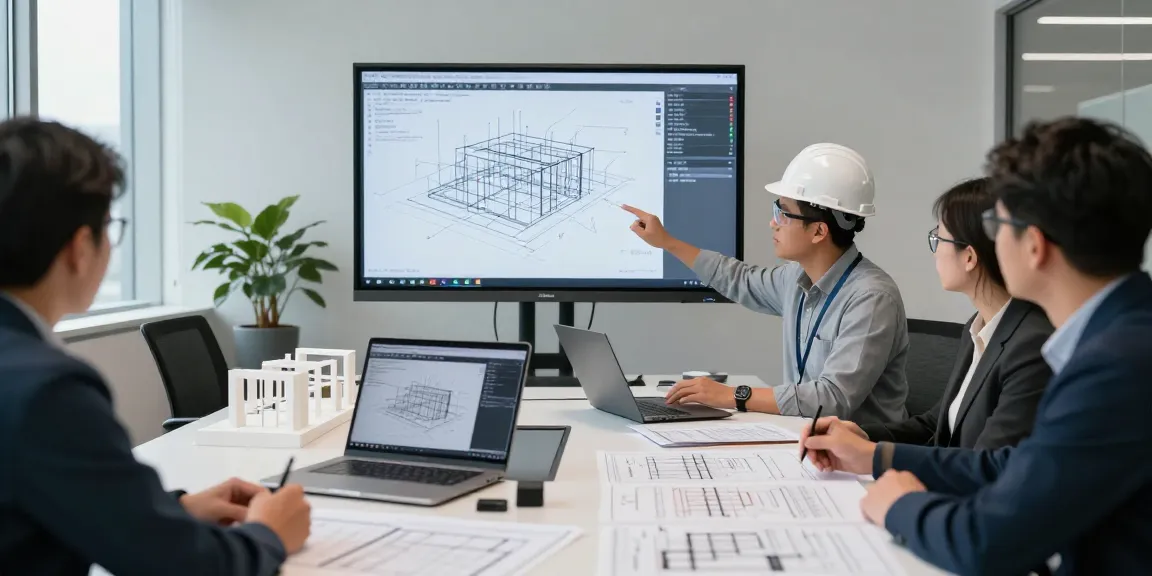 Seismic Design Engineer Canada reviewing structural models in a modern office.