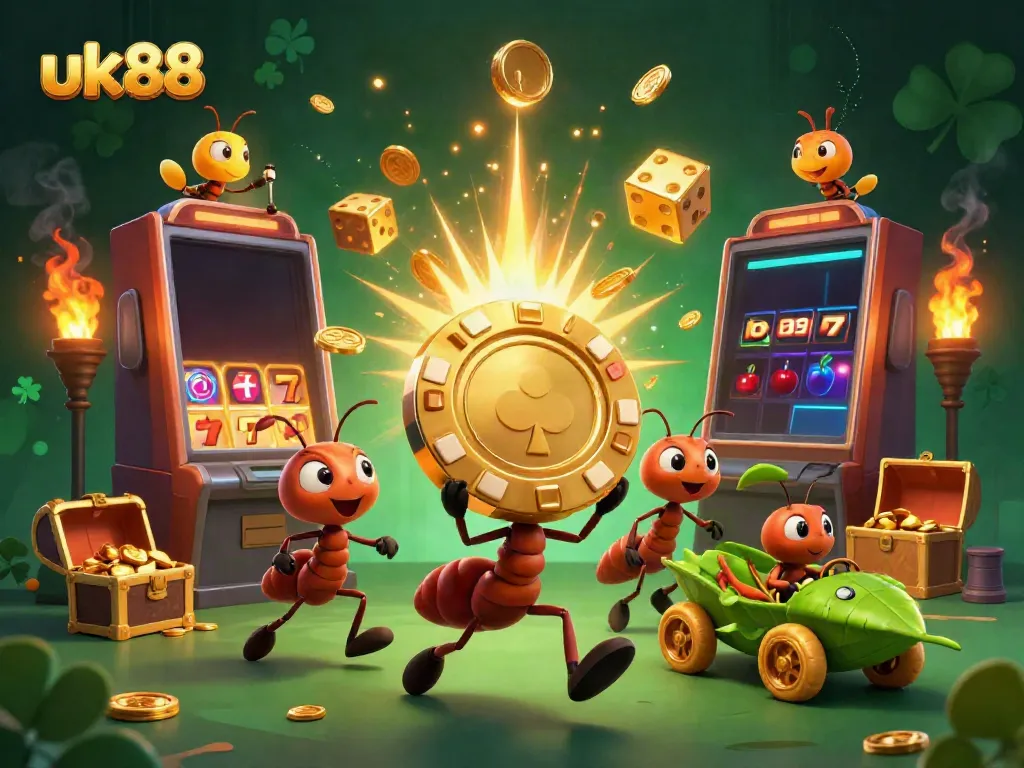 Play and win BIG at uk88 with golden poker chips and dynamic gaming scenes.