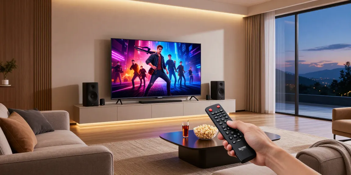 Sleek living room showcasing the Samsung Micro RGB TV, vibrant movie scene, ambient lighting, and cozy setup for an immersive viewing experience.