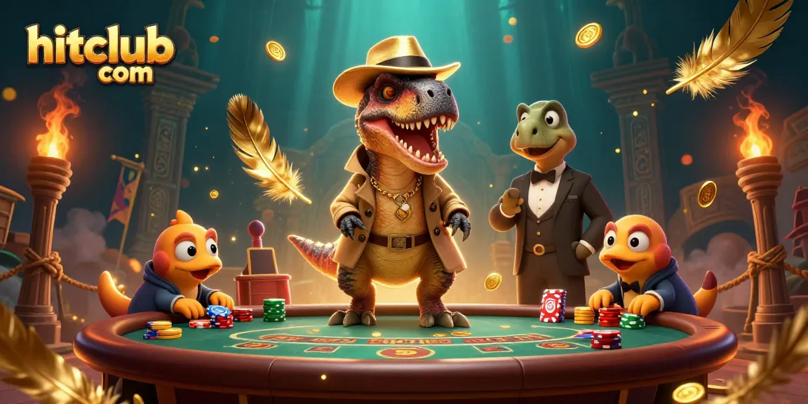 Join the action at hitclub com with a 3D velociraptor card counter sneaking chips at a blackjack table!