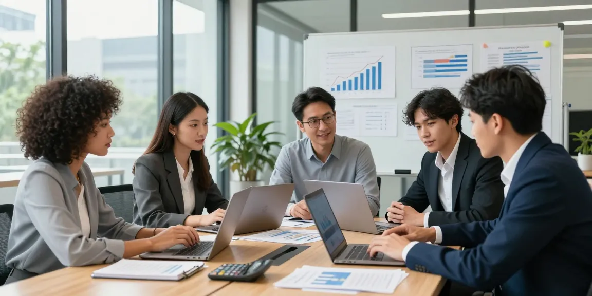 Team discussing small business accounting strategies in a professional office environment.