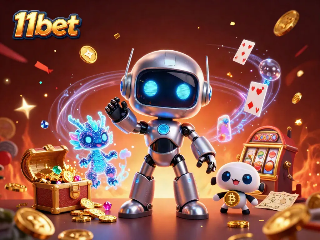 Experience thrilling wins with 11bet's vibrant 3D casino illustration featuring dynamic game elements.
