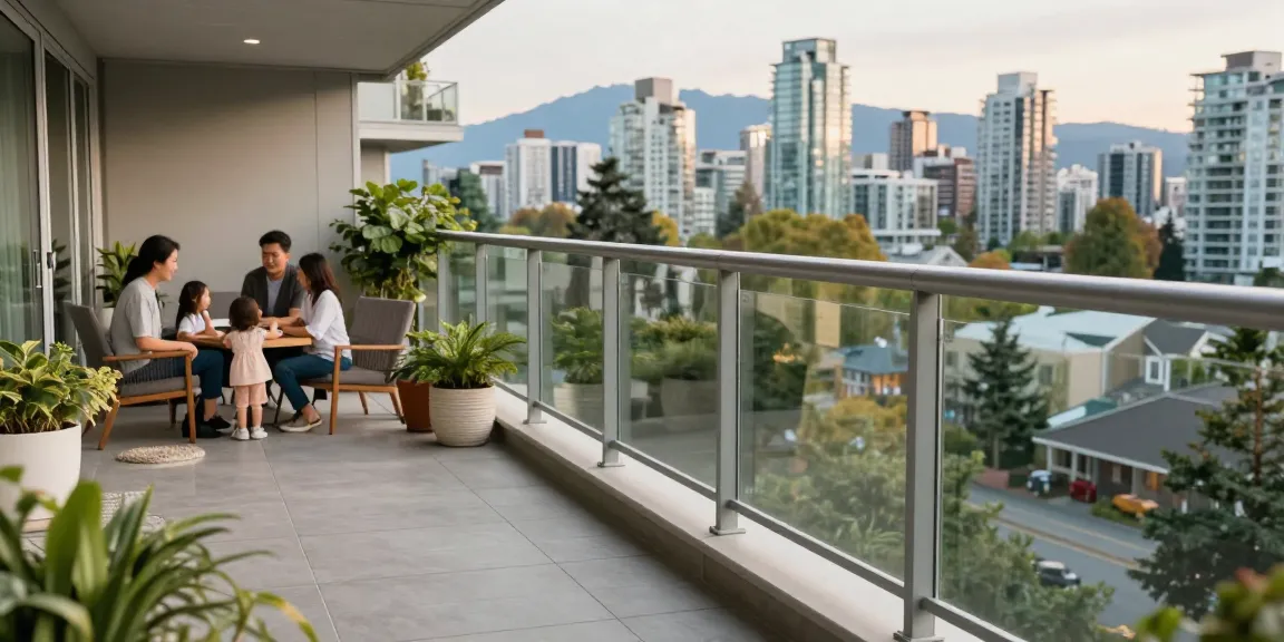 Custom railing enhancing outdoor living space with a stunning Vancouver view.