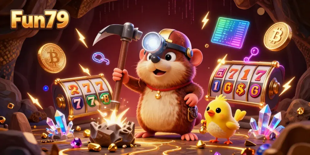 Experience Fun79's vibrant casino atmosphere with a treasure hunter mole and dynamic game elements.