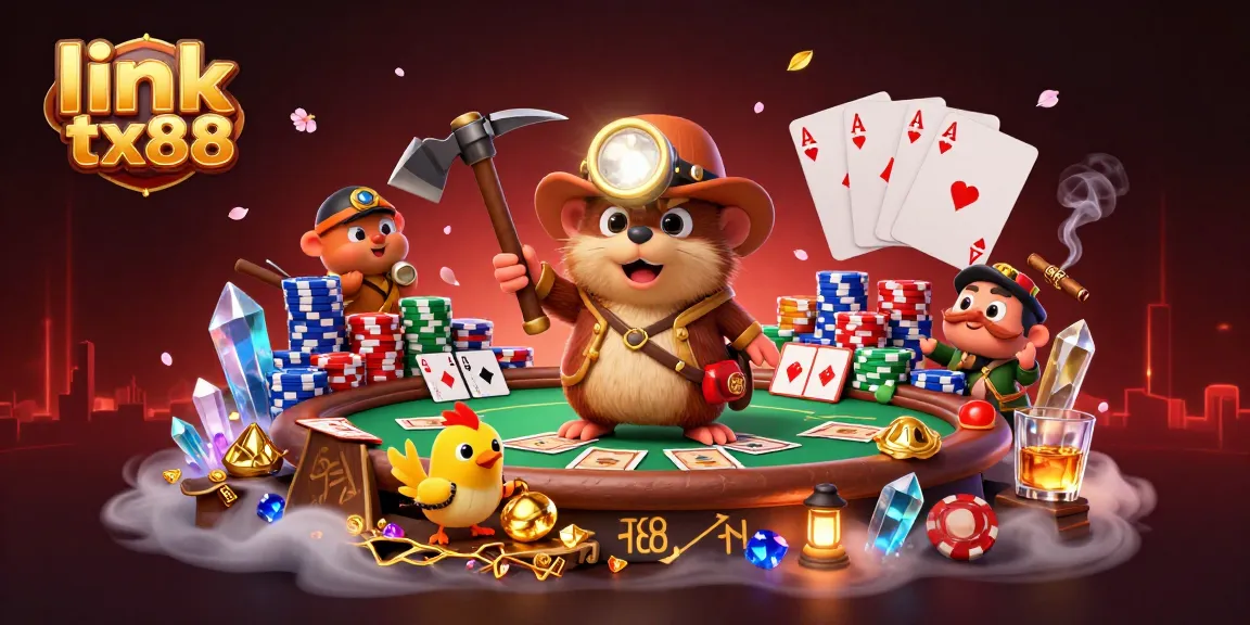 Engage with link tx88 through an exciting illustration of a treasure hunter mole and poker elements.