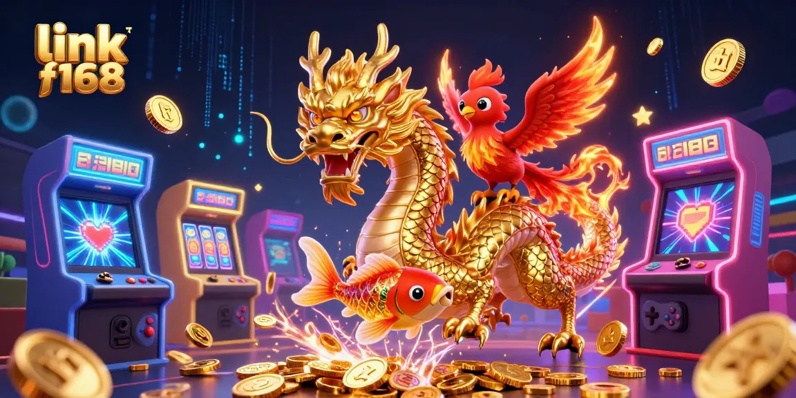 Experience thrilling jackpots with link f168's vibrant casino illustration featuring a golden dragon and dynamic gaming elements.