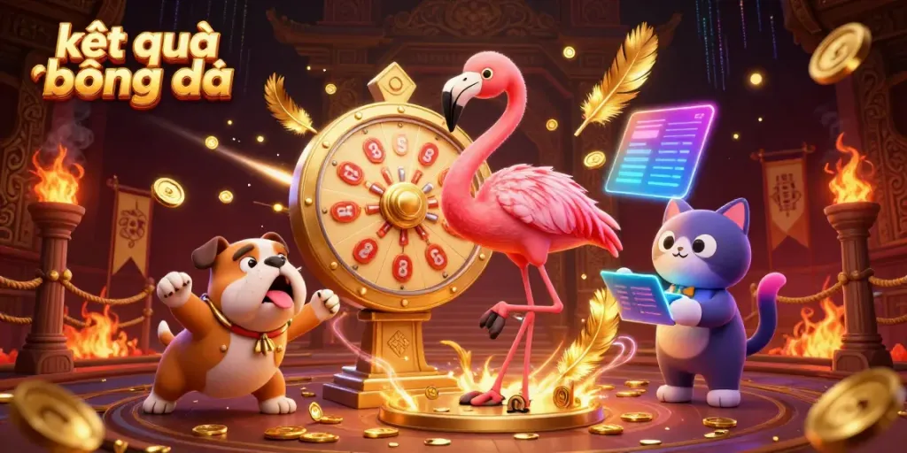 Experience kết quả bóng đá excitement with a dynamic game show scene of winning characters and elements.