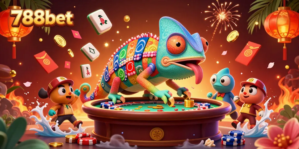 Engage in thrilling gameplay with the vibrant 788bet casino scene featuring a chameleon owner.