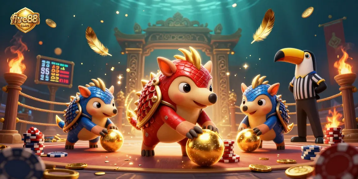 Join the vibrant action at five88 com as pangolins roll through poker chips in this lively casino scene.