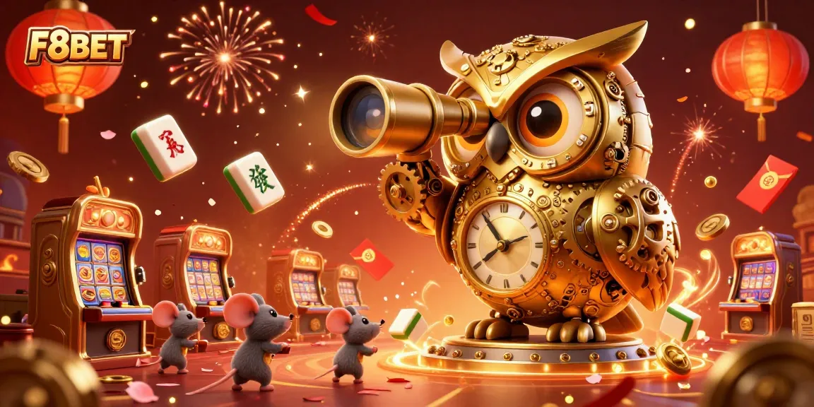 Play exciting games at F8BET, featuring vibrant casino scenes filled with festive elements and characters.